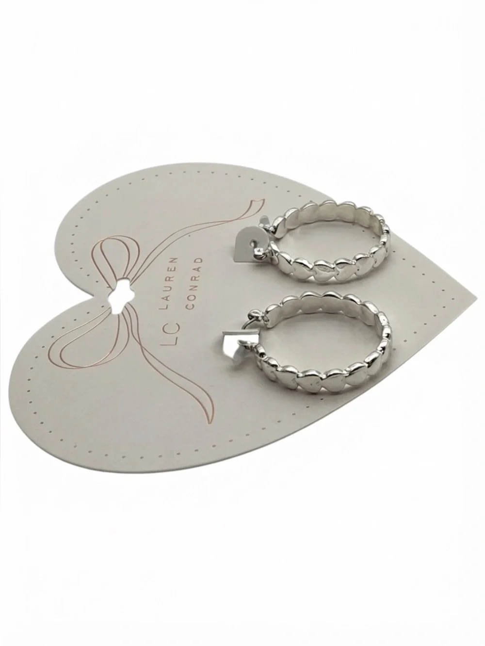 LC Lauren Conrad Silver Tone Heart Hoop Earrings (NWT)